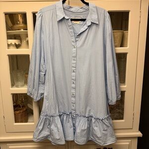Anthropologie Light Blue and White Striped Button-Down Dress